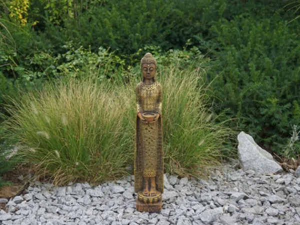 Gartendekoparadies Bouddhas-Figure étroite de Bouddha dans des tons bronze exclusifs