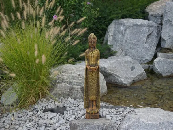 Gartendekoparadies Bouddhas-Figure étroite de Bouddha dans des tons bronze exclusifs