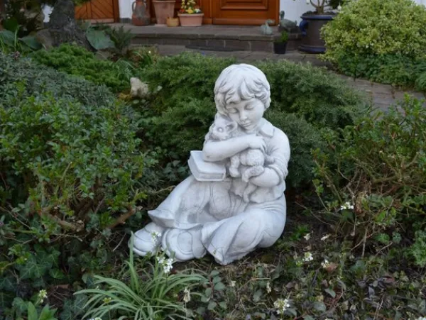 Gartendekoparadies Enfants & Anges-Figurine garçon avec petit chat