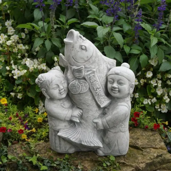 Gartendekoparadies Bouddhas-Figurine japonaise pour enfants avec poisson koi