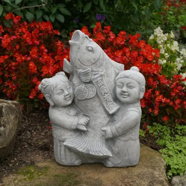 Gartendekoparadies Bouddhas-Figurine japonaise pour enfants avec poisson koi
