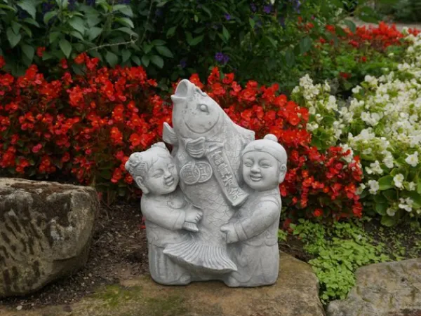 Gartendekoparadies Bouddhas-Figurine japonaise pour enfants avec poisson koi