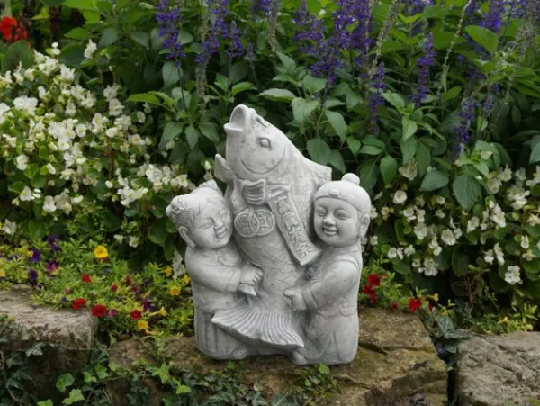 Gartendekoparadies Bouddhas-Figurine japonaise pour enfants avec poisson koi