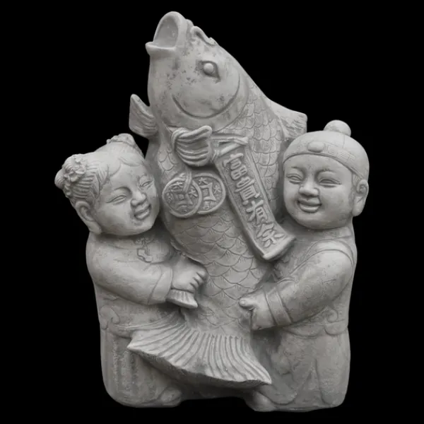 Gartendekoparadies Bouddhas-Figurine japonaise pour enfants avec poisson koi