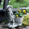 Gartendekoparadies Enfants & Anges|Jardinières-Fille avec un pot de fleurs