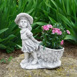 Gartendekoparadies Enfants & Anges|Jardinières-Fille avec un pot de fleurs