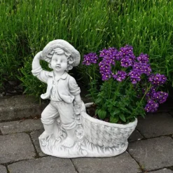 Gartendekoparadies Enfants & Anges|Jardinières-Garçon avec pot de fleurs