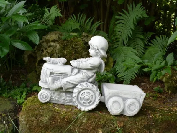 Gartendekoparadies Jardinières-Garçon avec tracteur et remorque