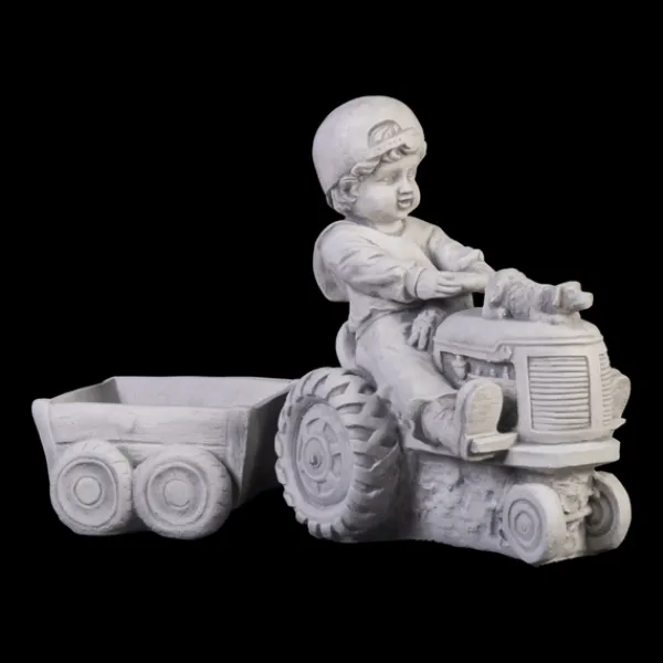 Gartendekoparadies Jardinières-Garçon avec tracteur et remorque