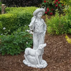 Gartendekoparadies Figures & Statues-Garçon avec un chien de chasse