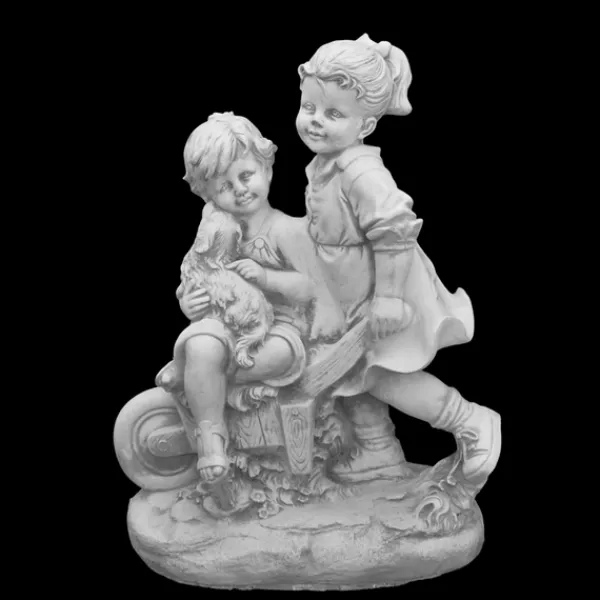 Gartendekoparadies Enfants & Anges-Garçon et fille avec brouette