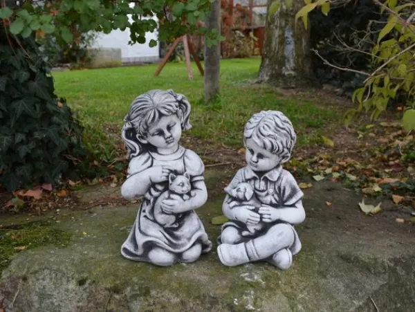 Gartendekoparadies Enfants & Anges-Garçon et fille avec des animaux