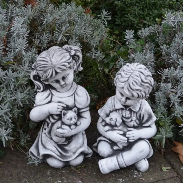 Gartendekoparadies Enfants & Anges-Garçon et fille avec des animaux