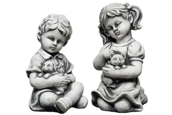 Gartendekoparadies Enfants & Anges-Garçon et fille avec des animaux