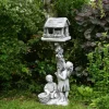 Gartendekoparadies Figures & Statues|Enfants & Anges-Garçon et fille avec une statue de mangeoire à oiseaux