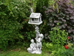 Gartendekoparadies Figures & Statues|Enfants & Anges-Garçon et fille avec une statue de mangeoire à oiseaux