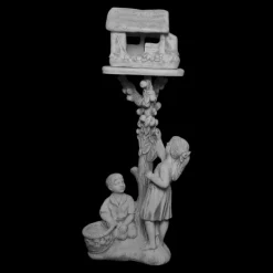 Gartendekoparadies Figures & Statues|Enfants & Anges-Garçon et fille avec une statue de mangeoire à oiseaux