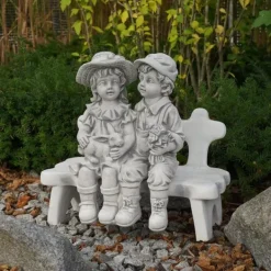 Gartendekoparadies Enfants & Anges-Garçon et fille sur un banc