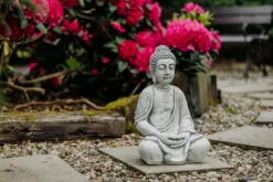 Gartendekoparadies Bouddhas-Grande statue de Bouddha en coloris gris