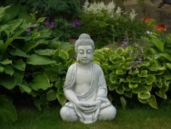 Gartendekoparadies Bouddhas-Grande statue de Bouddha en coloris gris