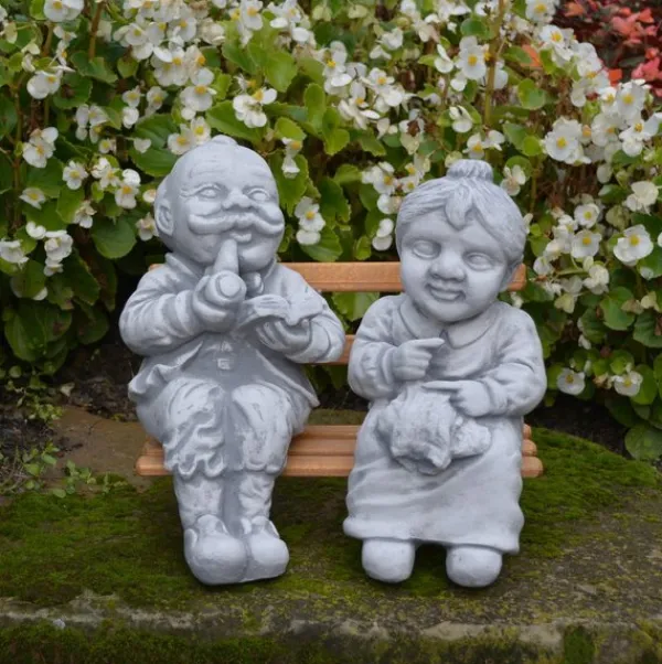 Gartendekoparadies Enfants & Anges-Grand-père et grand-mère sur un banc dans le jardin