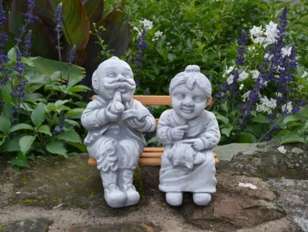 Gartendekoparadies Enfants & Anges-Grand-père et grand-mère sur un banc dans le jardin