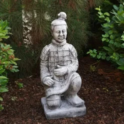 Gartendekoparadies Figures & Statues-Guerrier chinois en terre cuite agenouillé
