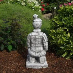 Gartendekoparadies Figures & Statues-Guerrier chinois en terre cuite agenouillé