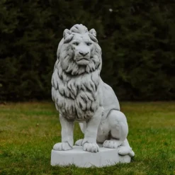 Gartendekoparadies Animaux-Immense lion de pierre sur socle tourné vers la gauche