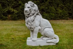 Gartendekoparadies Animaux-Immense lion de pierre sur socle tourné vers la gauche