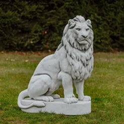 Gartendekoparadies Animaux-Immense lion de pierre sur socle tourné vers la droite