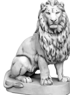 Gartendekoparadies Animaux-Immense lion de pierre sur socle tourné vers la droite