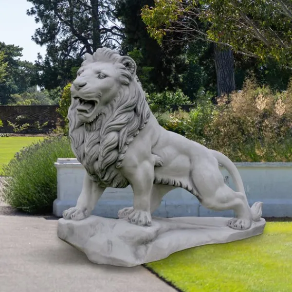 Gartendekoparadies Animaux-Lion de pierre sur rocher : regardant vers la gauche