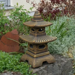 Gartendekoparadies Lanternes En Pierre-Pagode japonaise à huit fenêtres exclusive (or)