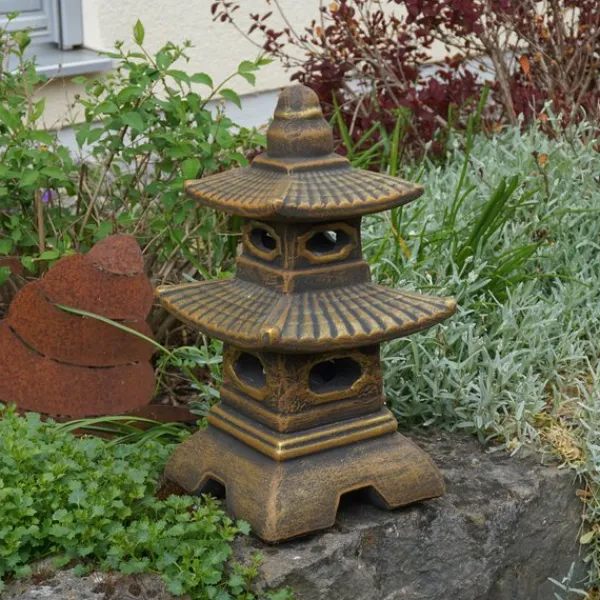 Gartendekoparadies Lanternes En Pierre-Pagode japonaise à huit fenêtres exclusive (or)