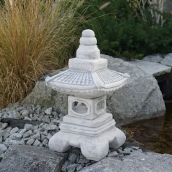 Gartendekoparadies Lanternes En Pierre-Pagode Yukimi avec un large toit