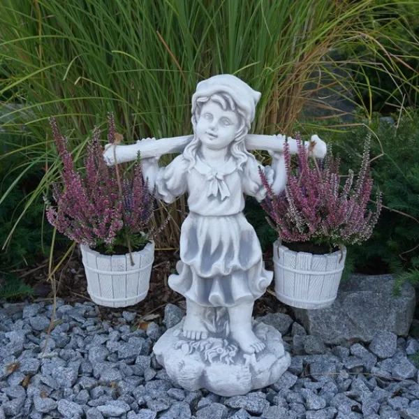 Gartendekoparadies Enfants & Anges-Personnage de fille avec panier suspendu