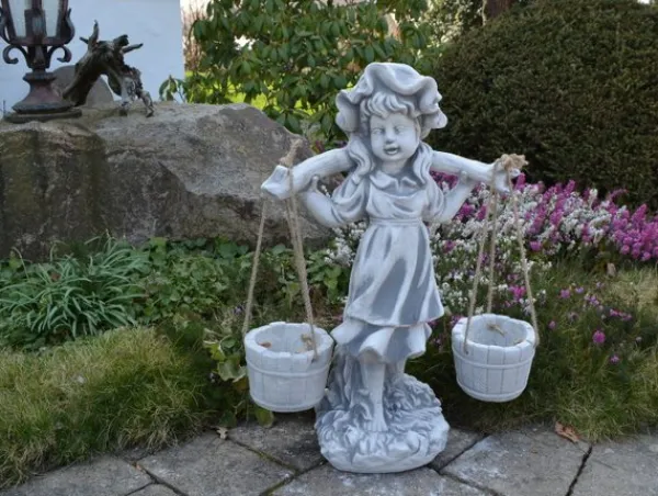 Gartendekoparadies Enfants & Anges-Personnage de fille avec panier suspendu