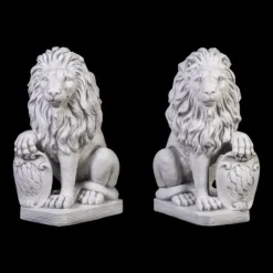 Gartendekoparadies Animaux-Prix ??spécial : paire de lions avec bouclier