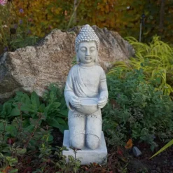 Gartendekoparadies Bouddhas-Statue de Bouddha enchanteresse sur un piédestal