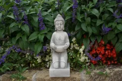 Gartendekoparadies Bouddhas-Statue de Bouddha enchanteresse sur un piédestal