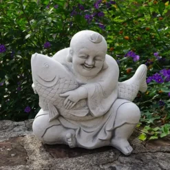 Gartendekoparadies Bouddhas-Statue du Grand Bouddha avec des poissons koi