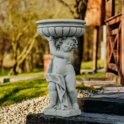 Gartendekoparadies Jardinières-Statue garçon avec bol de plantes à droite